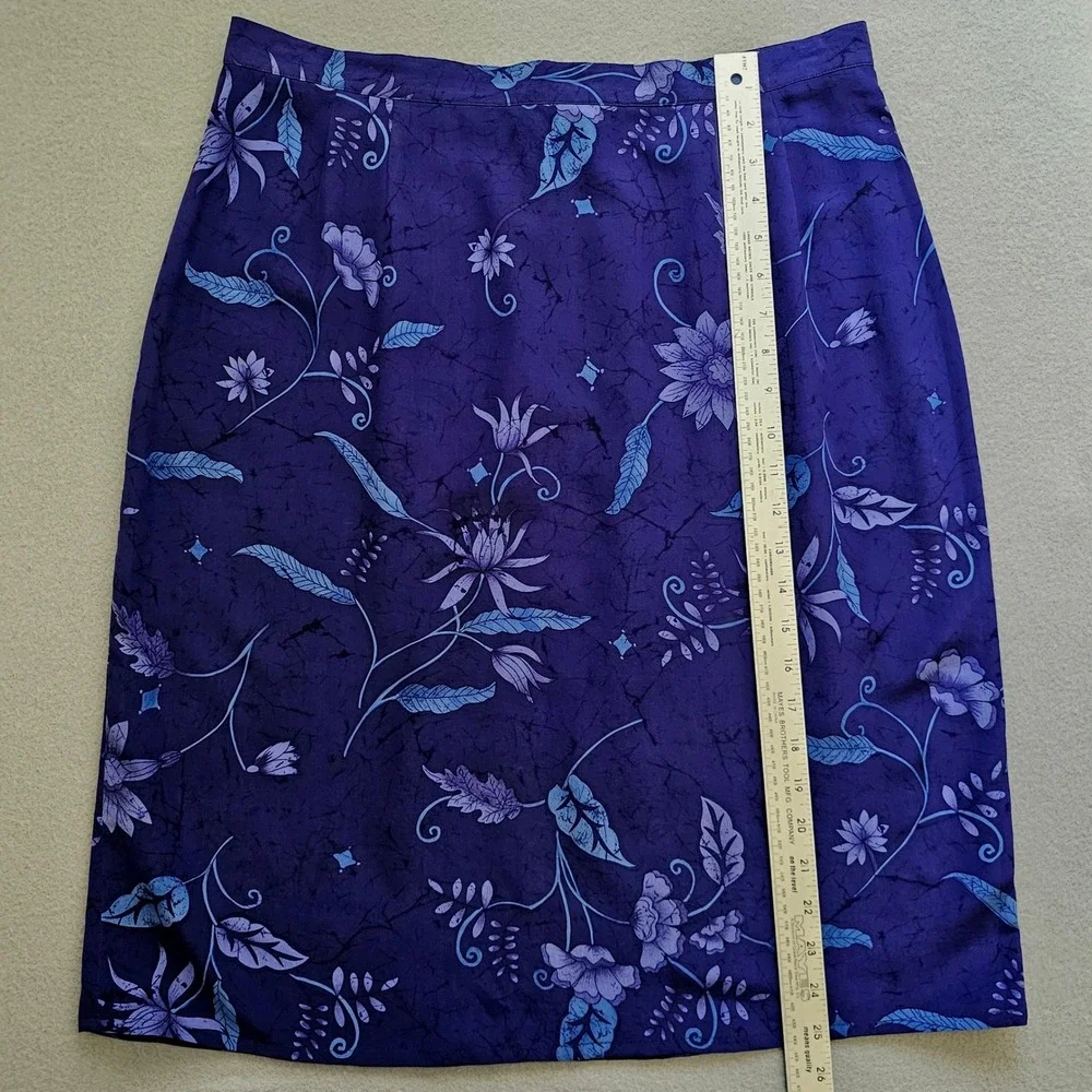 Vintage 100% Silk Midi Skirt 16 Purple Blue Dark Floral Pencil Whimsigoth 90s 00